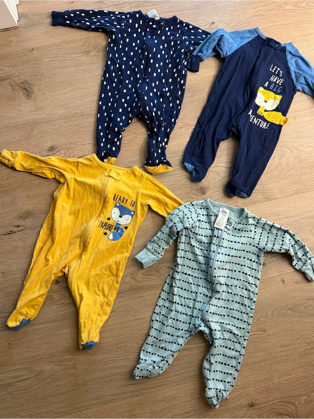 Gerber 0-3M Cotton Footed Zip Sleepers 4pc Fox Print Long Sleeve